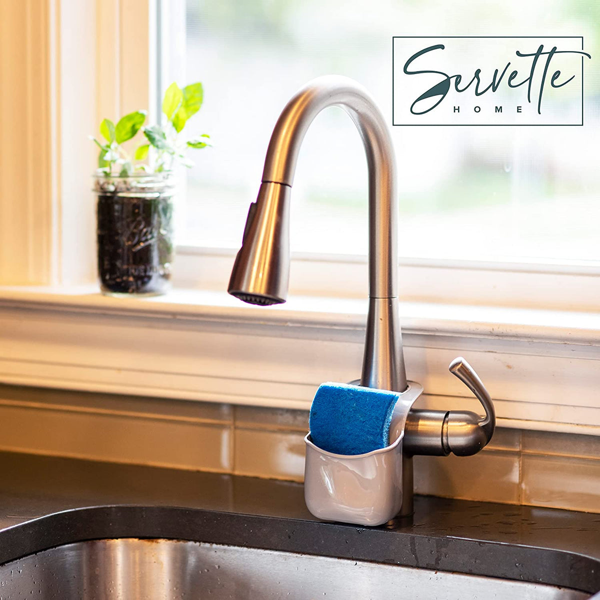 Servette Hanging Sponge Holder For Kitchen Sink - Red PVC Caddy With Drainage Holes, No Drilling Needed