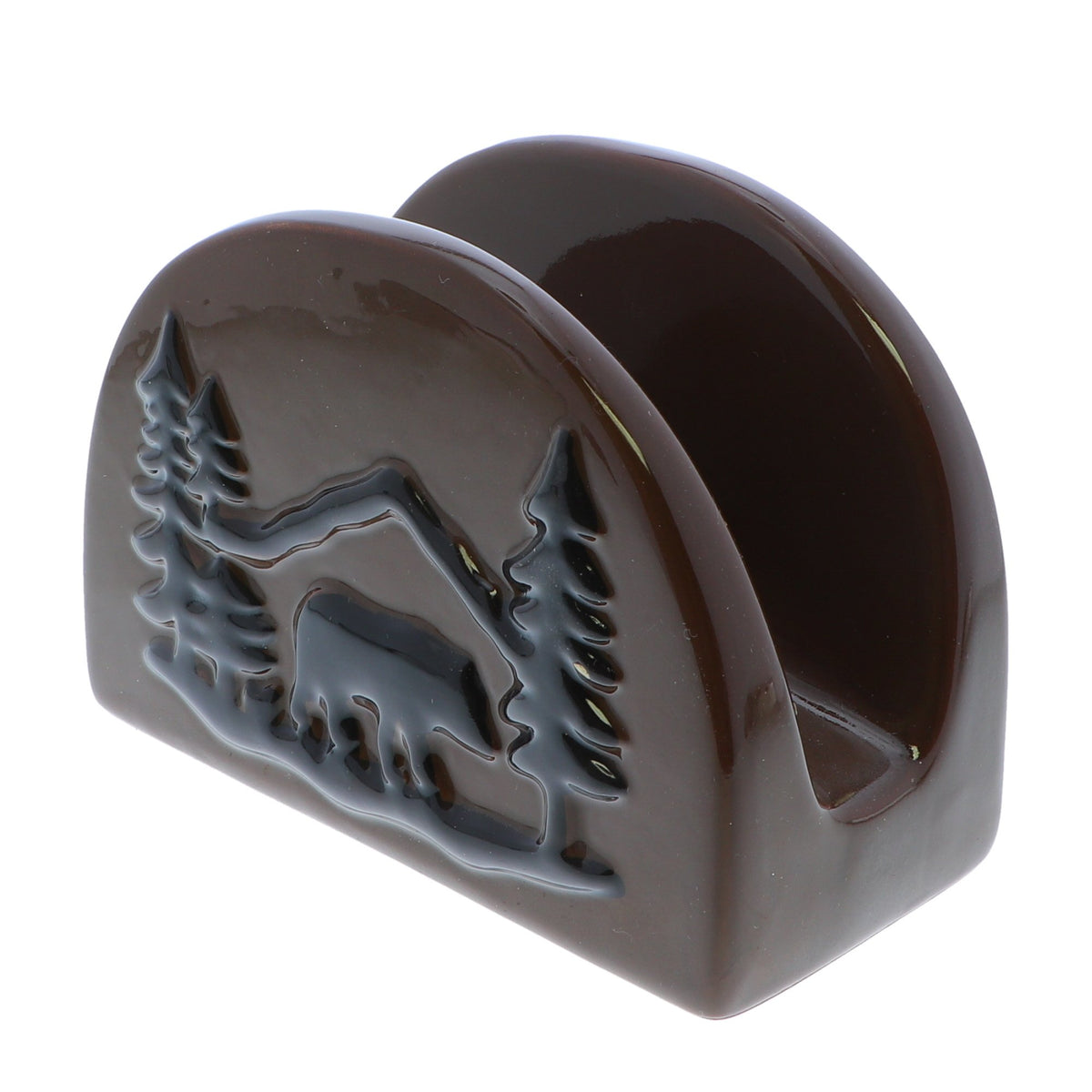 Ceramic Brown Napkin Holder with Embossed Black Bear Design
