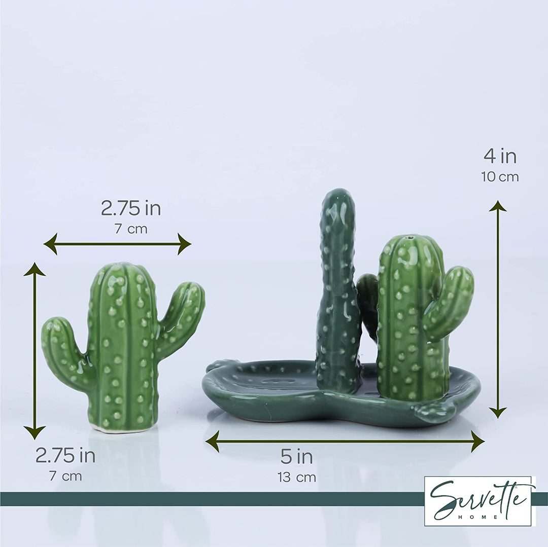 succulent salt and pepper shakers Ceramic Cactus Salt & Pepper Shakers With Tray
