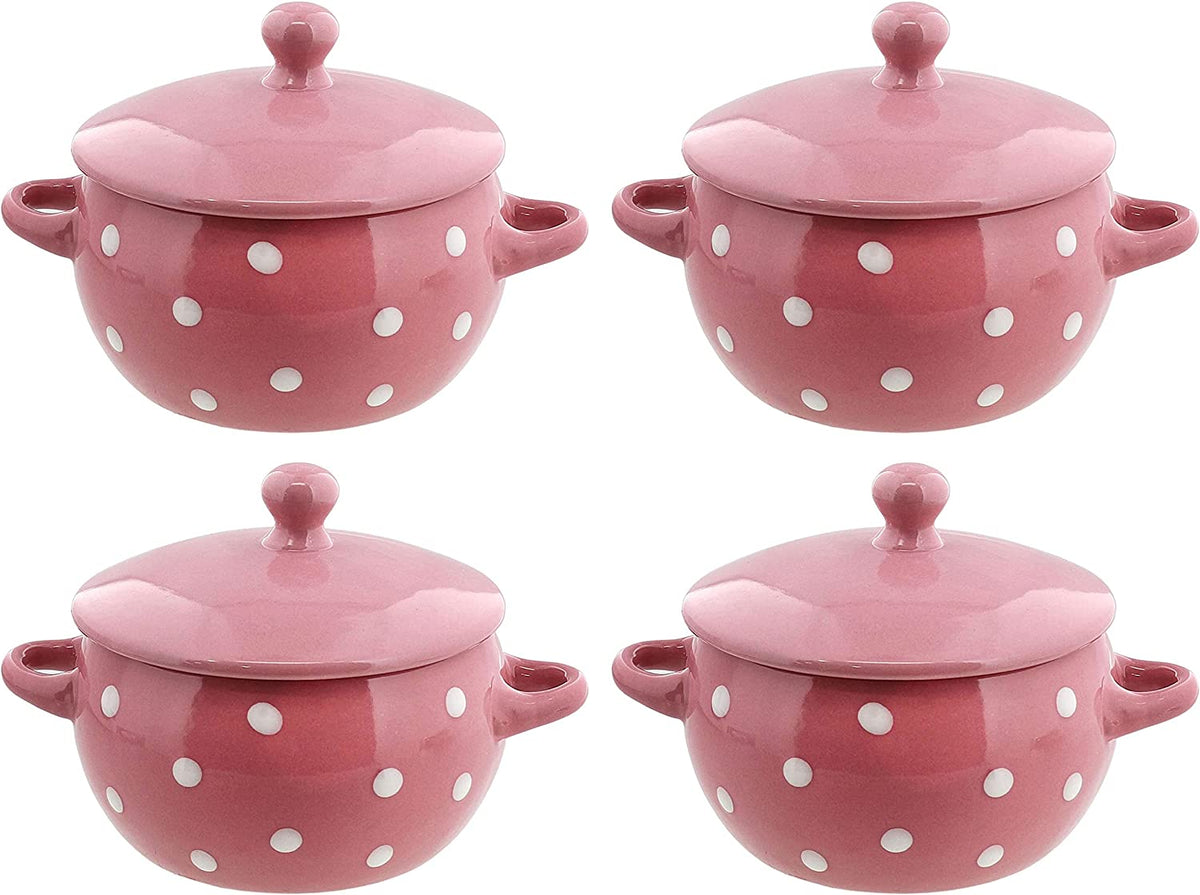 Pink Polka Dot Soup Bowls with Lids
