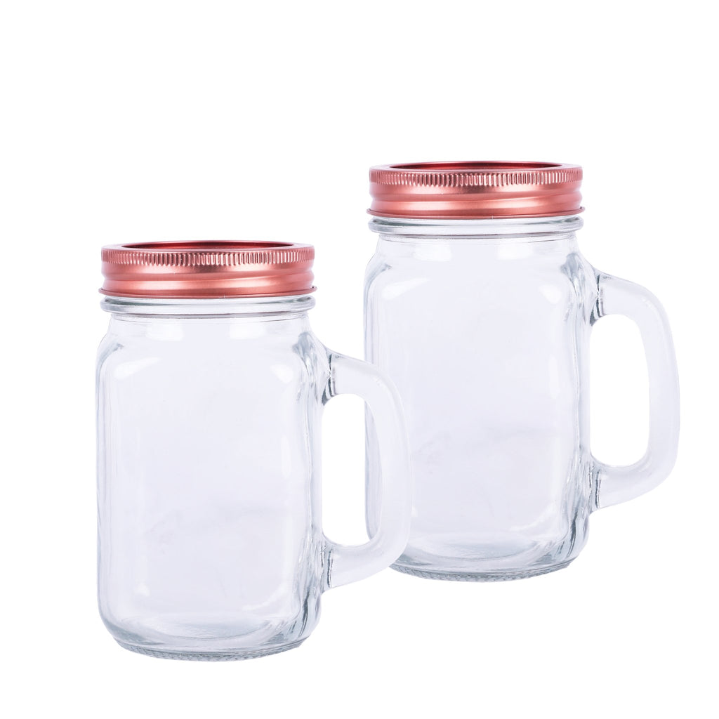 Servette Home Mason Jar Mugs with Handle Old Fashioned Drinking Glass Set  2, 16 oz Each (Clear)