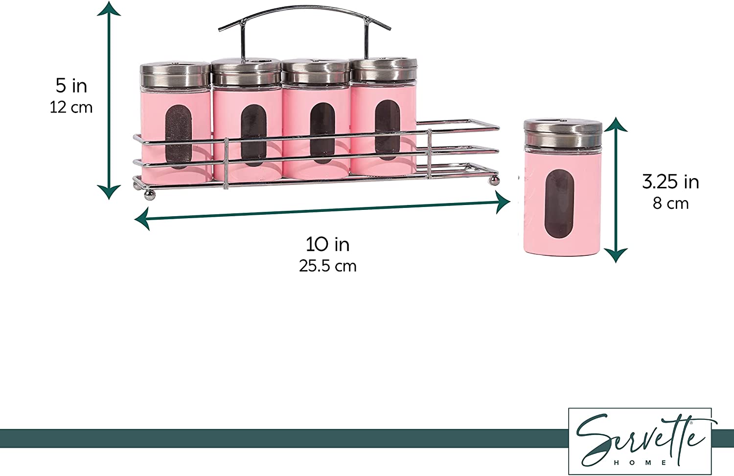 Spice Rack with 5 Pink Retro Glass Spice Jars