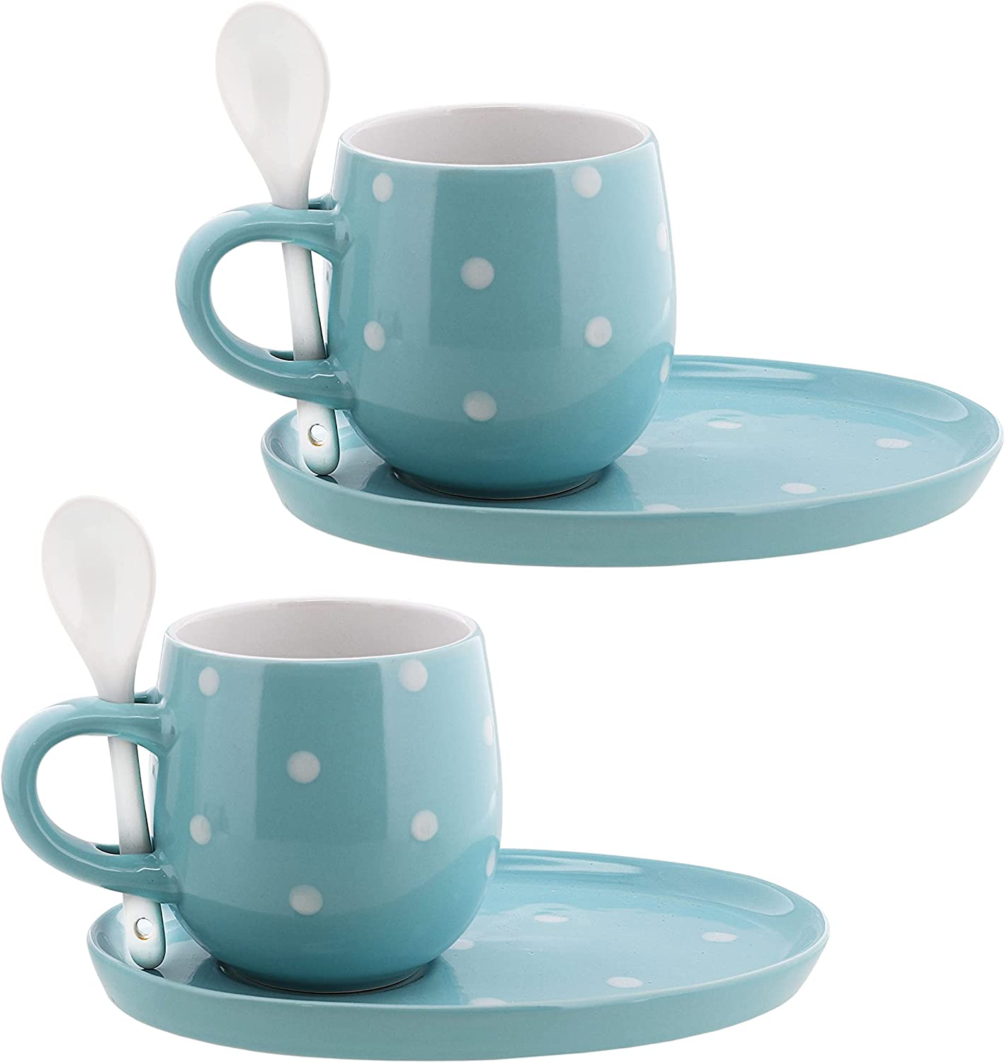 Servette Home Polka Dot Coffee Cups with Oblong Plate Dessert Set of 4  Orange - 11oz