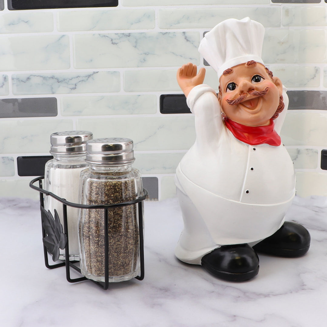 Statua Chef Con Porta Sale E Pepe In Resina – Ornamenti Decorativi Per Cucina, Design A Bottiglia