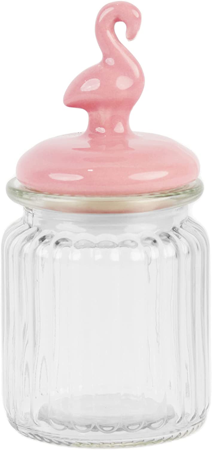 Small Glass jar with Flamingo Ceramic Lid - 10 oz